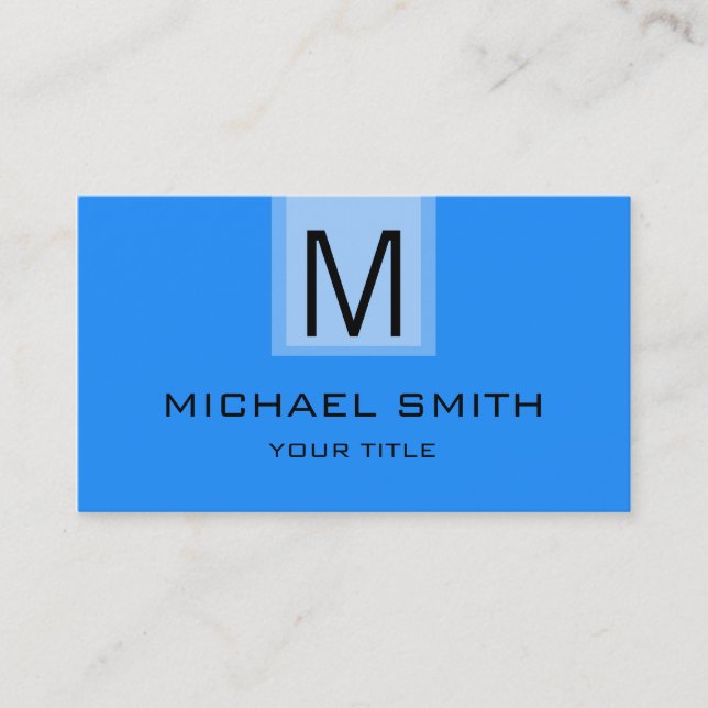 Professional Blue Solid Color Monogram Business Card (Front)