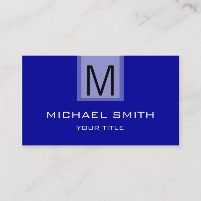 Professional Blue Solid Color Monogram Business Card (Front)
