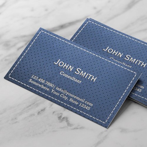 Professional Blue Stitched Leather Business Cards