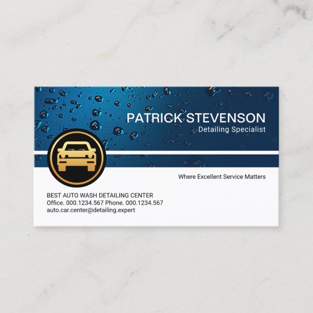 Professional Blue Water Drop Detailing Center Business Card (Front)