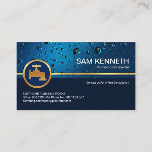 Professional Blue Water Drop Gold Faucet Business Card