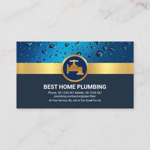 Professional Blue Water Drops Gold Faucet Business Card