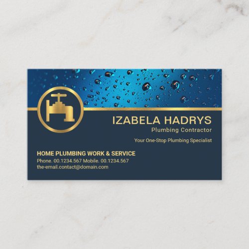 Professional Blue Water Drops Gold Plumber Icons Business Card