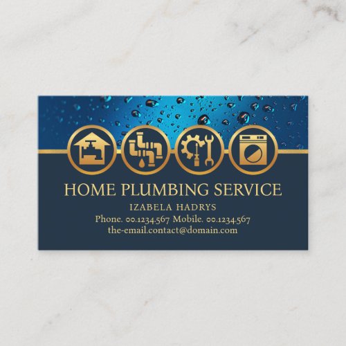Professional Blue Water Drops Plumbing Business Card