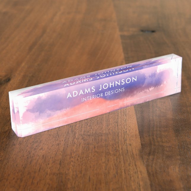 Professional Blue Watercolor Abstract Desk Name Plate (Side)