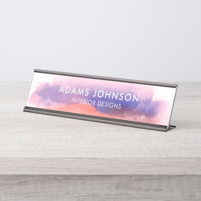 Professional Blue Watercolor Abstract Desk Name Plate (Front)