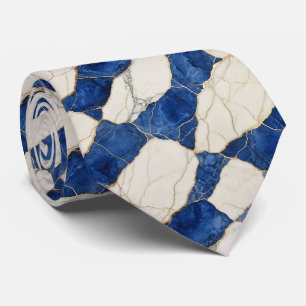 Professional Blue, White and Gold Marble Neck Tie