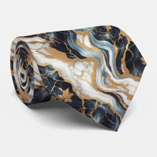 Professional Blue, White and Gold Marble Neck Tie