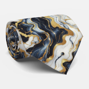 Professional Blue, White and Gold Marble Neck Tie