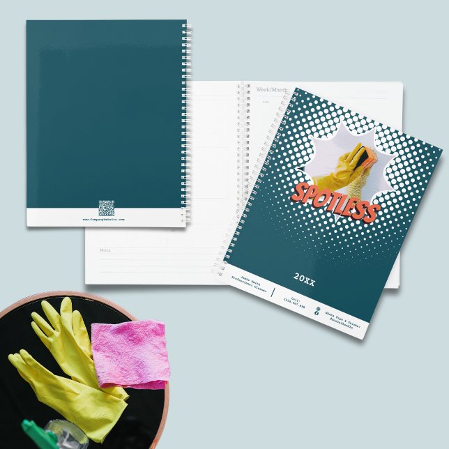 Professional Blue White House Cleaning Appointment Planner (Professional Blue White House Cleaning Appointment Planner | Promotional Gift Motto Contact QR-code)