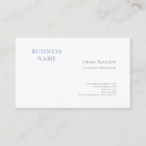 Professional Blue White Minimalist Modern Business Card