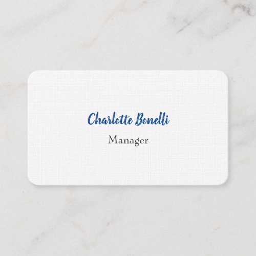 Professional Blue White Minimalist Premium Linen Business Card