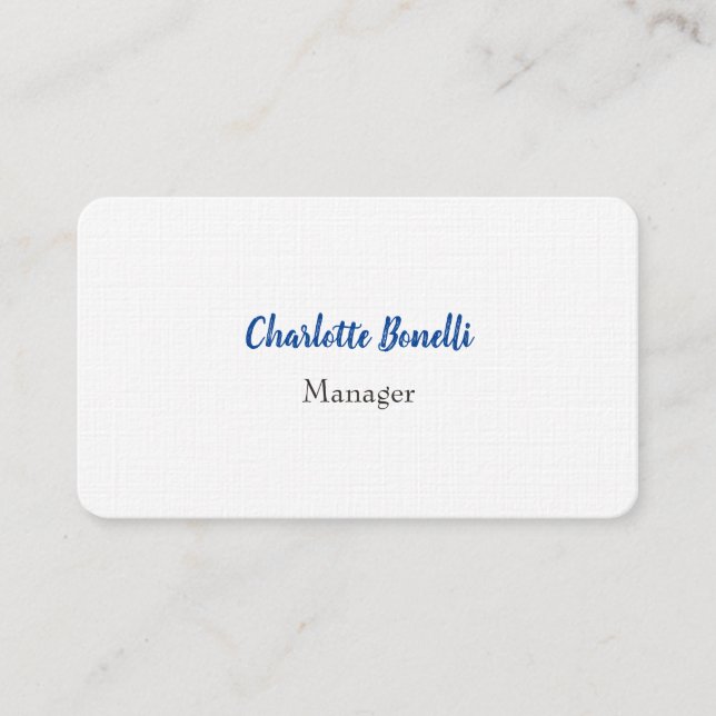 Professional Blue White Minimalist Premium Linen Business Card (Front)