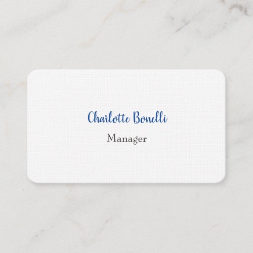 Professional Blue White Minimalist Premium Linen Business Card