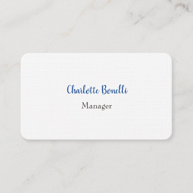 Professional Blue White Minimalist Premium Linen Business Card (Front)