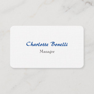 Professional Blue White Minimalist Premium Linen Business Card