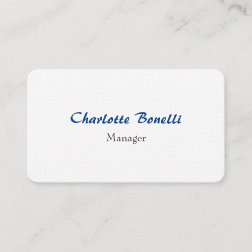 Professional Blue White Minimalist Premium Linen Business Card