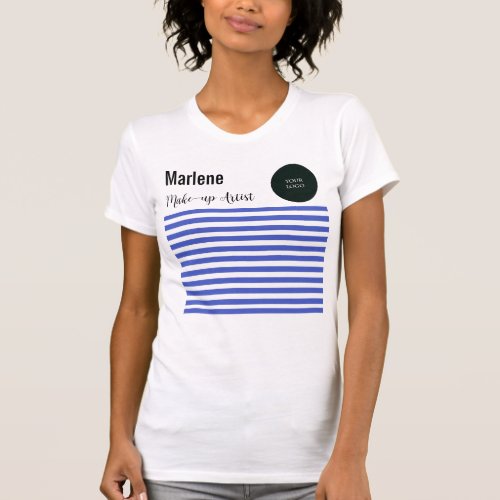 Professional Blue  White Stripes with Logo T_Shirt