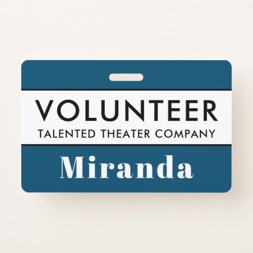 Professional Blue White Volunteer Name Badge