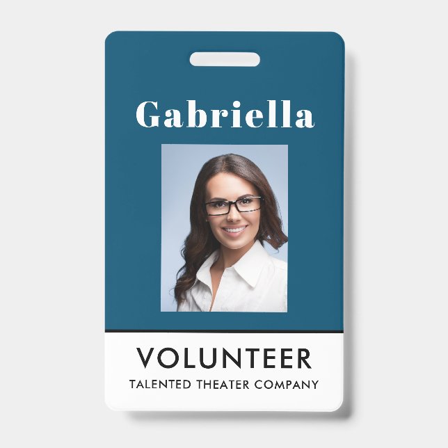 Professional Blue White Volunteer Name Badge (Front)