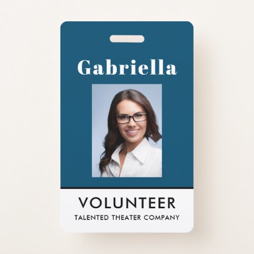 Professional Blue White Volunteer Name Badge