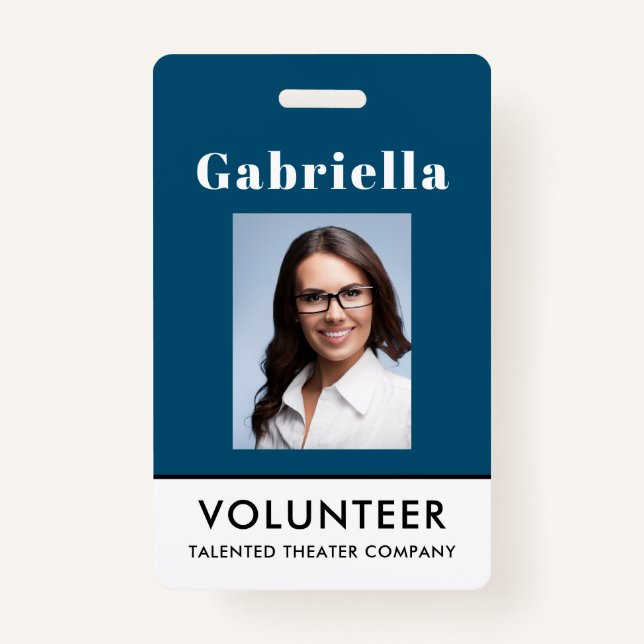 Professional Blue White Volunteer Name Badge (Front)