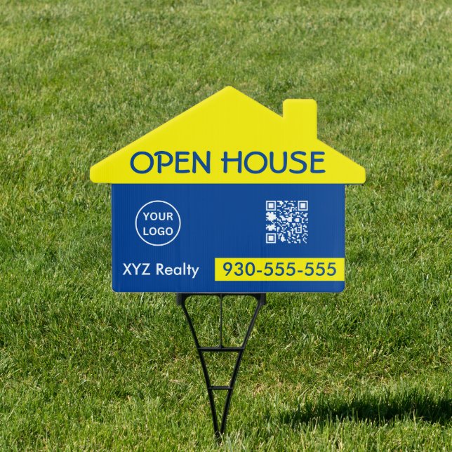 Professional Blue Yellow Open House Realty Signage (Insitu)
