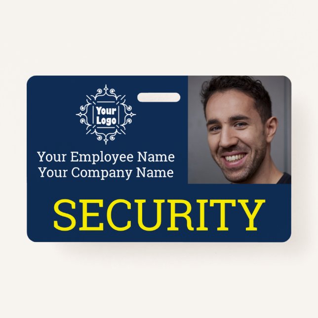 Professional Blue & Yellow Security Guard Photo ID Badge (Front)