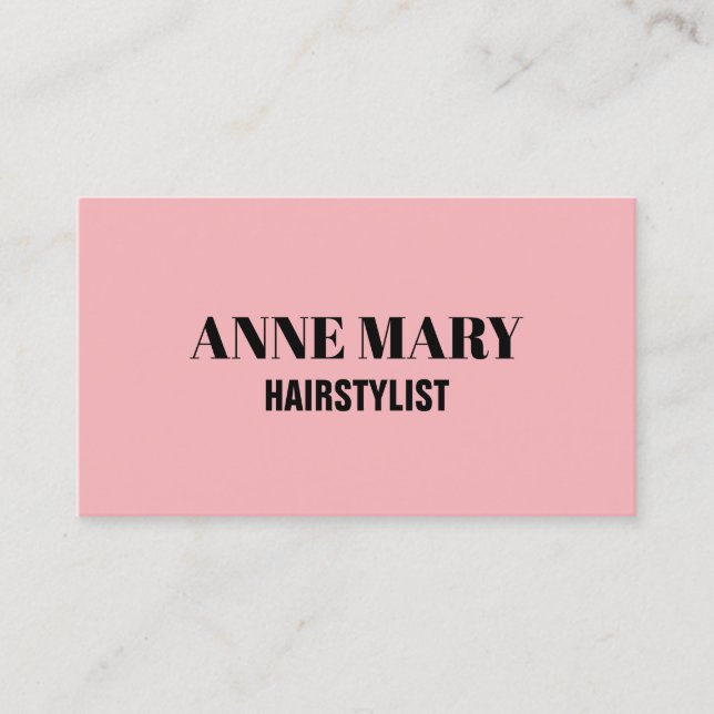 Professional Blush Pink Black Hair Stylist Modern Business Card (Front)