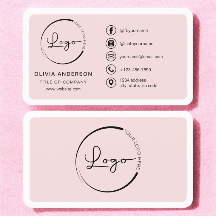 Professional Blush Pink Business Logo Social Media Business Card