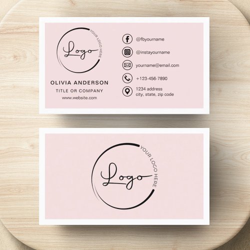 Professional Blush Pink Business Logo Social Media Business Card