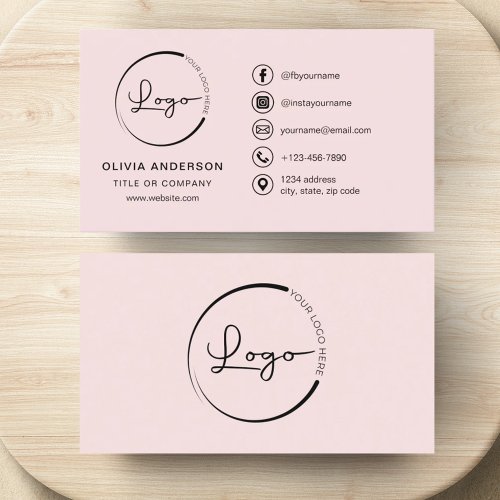 Professional Blush Pink Business Logo Social Media Business Card