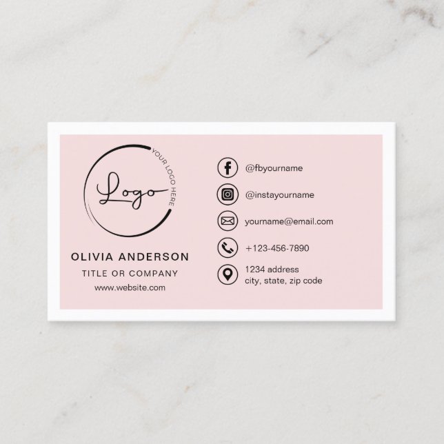 Professional Blush Pink Business Logo Social Media Business Card