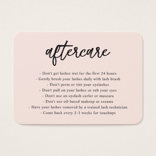 Professional Blush Pink Elegant Aftercare Card (Front)