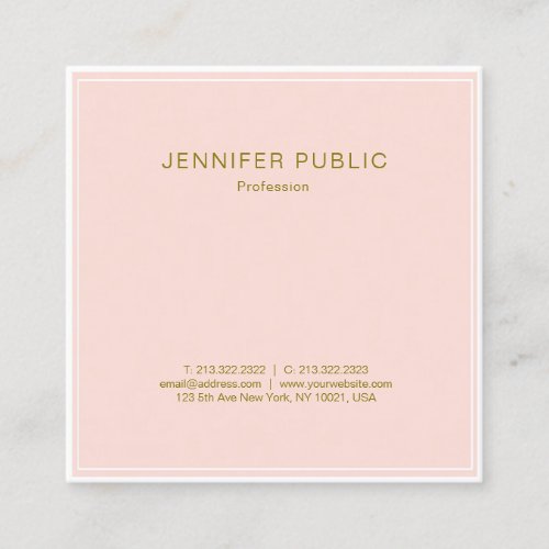 Professional Blush Pink Gold Chic Design Luxury Square Business Card