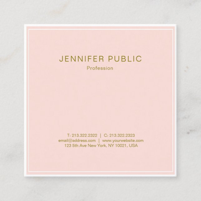 Professional Blush Pink Gold Chic Design Luxury Square Business Card (Front)