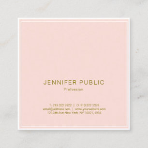 Professional Blush Pink Gold Elegant Luxury Plain Square Business Card