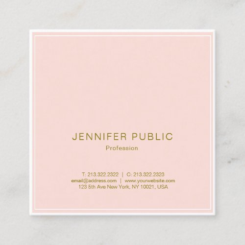 Professional Blush Pink Gold Elegant Luxury Plain Square Business Card