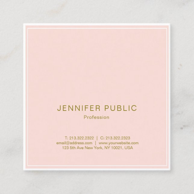 Professional Blush Pink Gold Elegant Luxury Plain Square Business Card (Front)