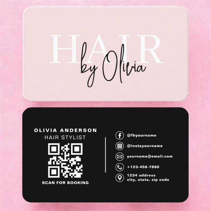 Professional Blush Pink Hair Stylist QR Code Business Card