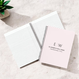 Professional Blush Pink Monogram Business Initial Notebook