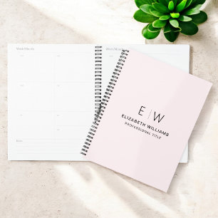 Professional Blush Pink Monogram Business Initial Planner