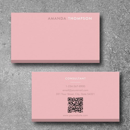 Professional Blush Pink Simple Minimalist QR Code  Business Card