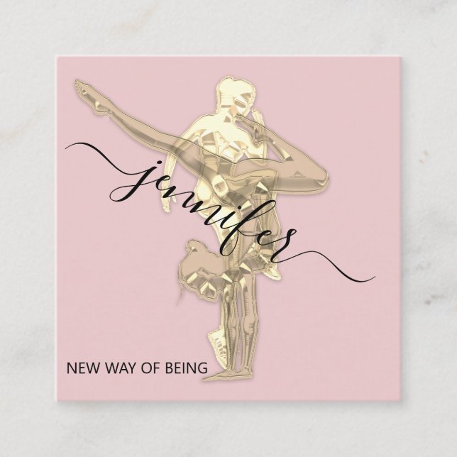 Professional Body Fitness Dance Gold Couch Pink Square Business Card (Front)