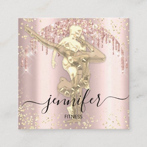Professional Body Fitness Dance Rose Gold Drips Square Business Card