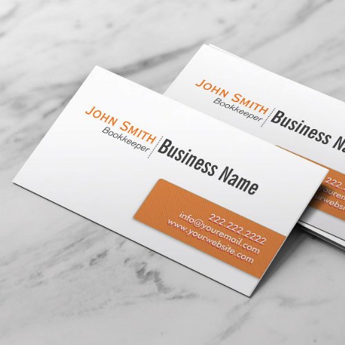 Professional Bookkeeping Orange Label Bookkeeper Business Card