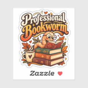 Professional Bookworm Cute Retro Reading Worm Sticker