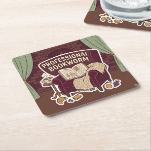 Professional Bookworm Square Paper Coaster