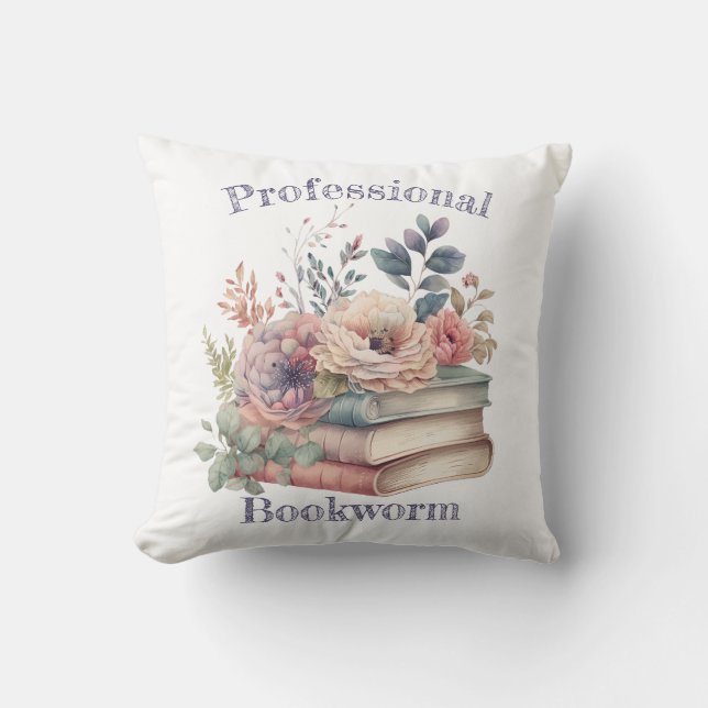 Professional Bookworm Throw Pillow (Front)