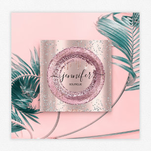 Professional Boutique Beauty Shop Rose Blush  Gray Square Business Card